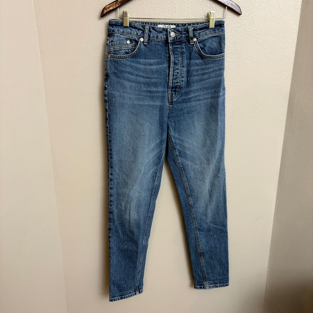 Free People We The Free Zuri Mom Jeans 28 High Rise Straight Leg Blue Denim